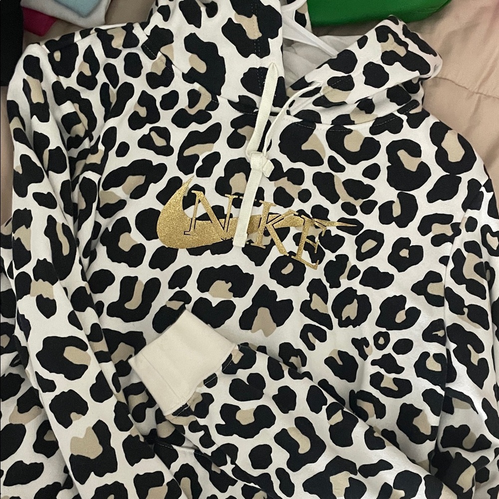 Nike Women’s Black and Gold Leopard Hoodie